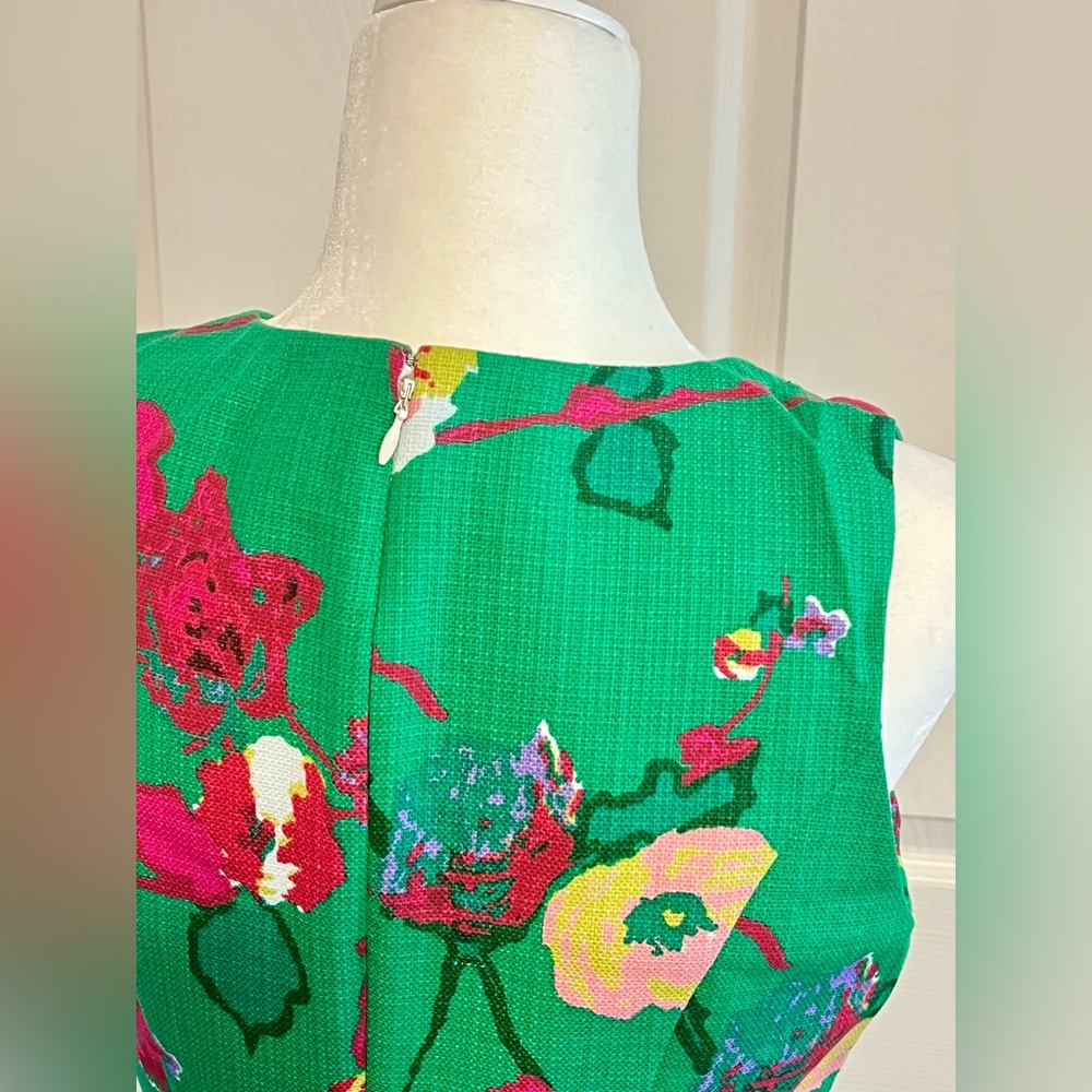 J. Crew Factory Garden Party Textured Shift Dress Floral Spring Print EUC Green - Picture 7 of 11